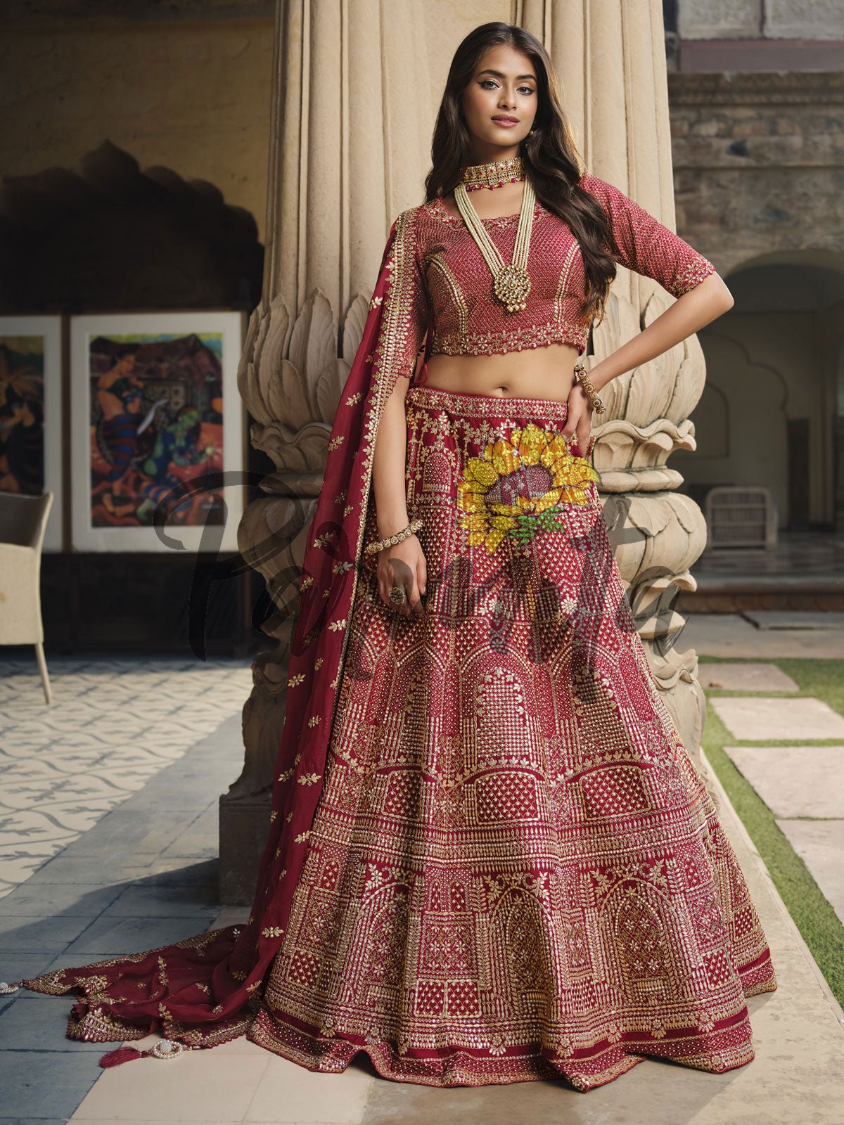 This Sabyasachi Bride Wore A Maroon Velvet Lehenga, Oomphed Her Look With  Double 'Dupatta'