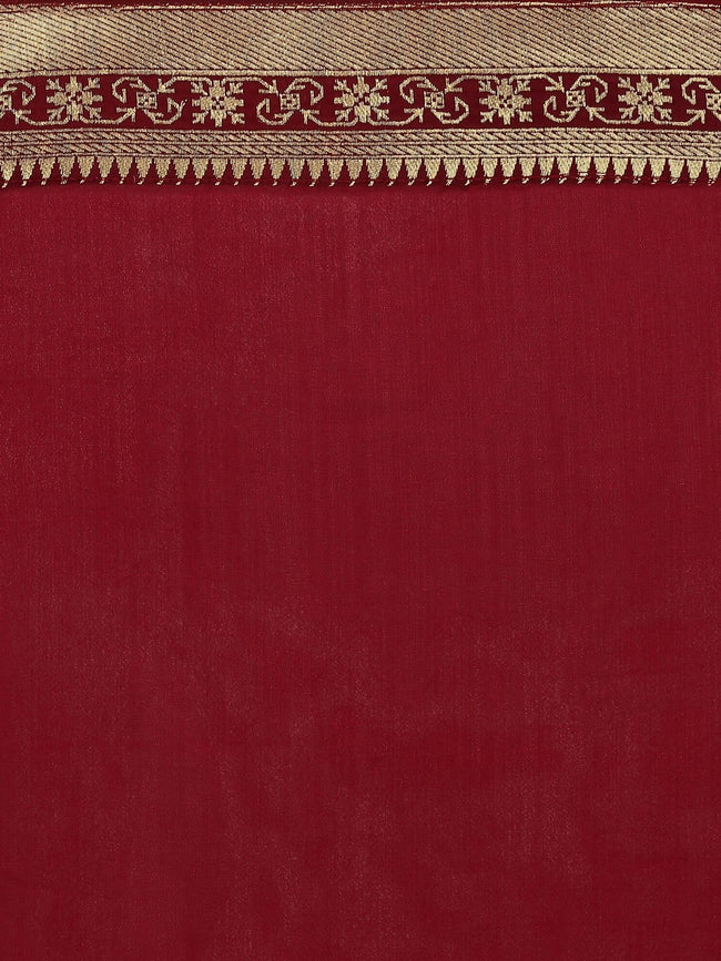 Buy Breathtaking Maroon Solid Saree with Brocade Border Online - .