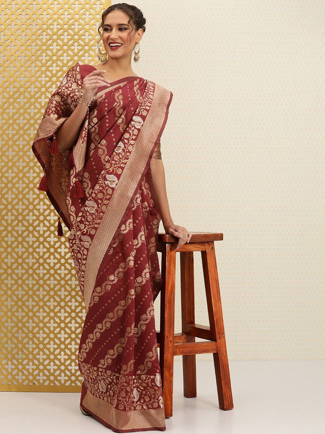 Buy Shaily Maroon Woven Design Banarasi Saree - Sarees for Women 6984149 |  Myntra