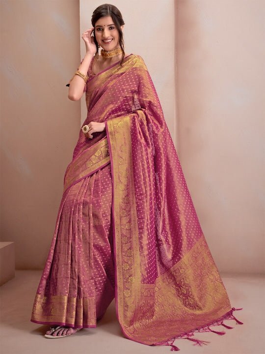 Buy online Gold zari woven Pure kanjeevaram soft silk Saree - Pink-AF746