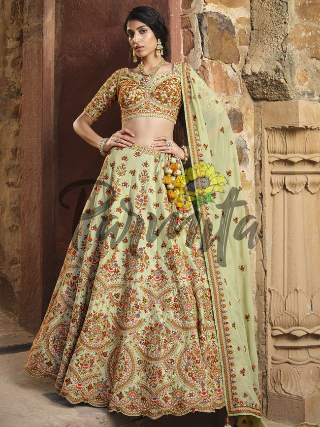 Buy White Sequins Work Silk Wedding Wear Lehenga Choli from Ethnic Plus