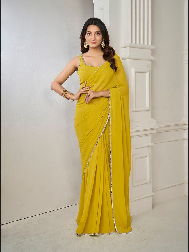 Yellow Embroidered Draped Saree Set Design by GOPI VAID at Pernia's Pop Up  Shop 2024