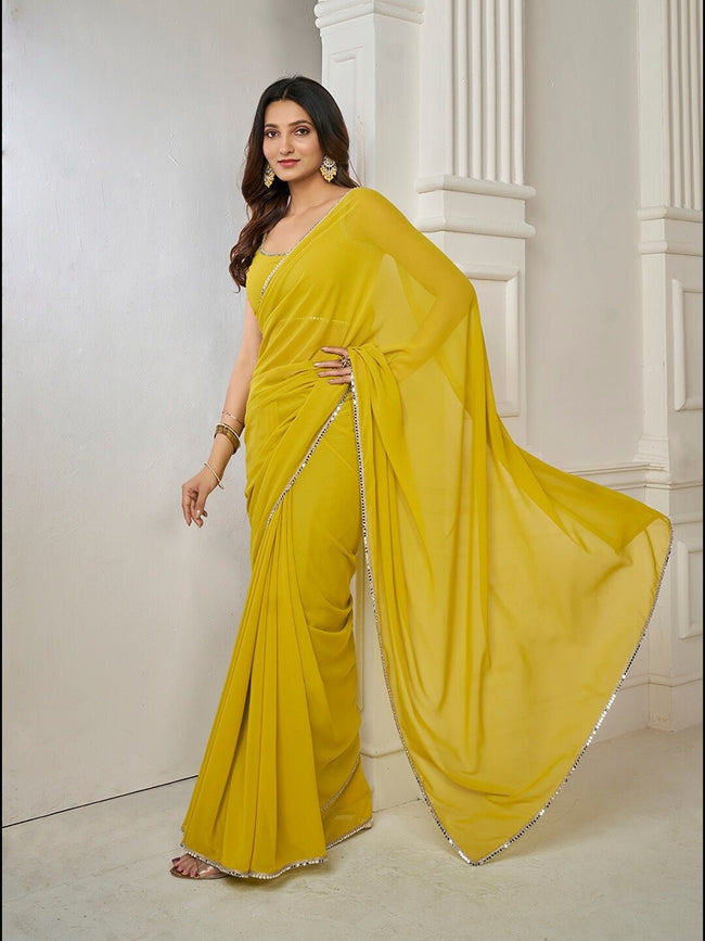 Buy Ranas Yellow Shaded Mirror Work Saree Online | Sarees | Ranas