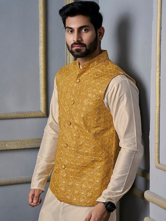 Size 38 Designer Yellow Modi Nehru Jacket for Men Waist Coat Jacket for  Kurta Nehru Jackets Wedding Kurta Kaash Jackets - Etsy
