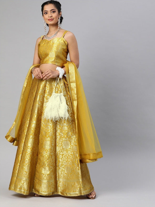 Yellow Zardosi Pearl Bridal Lehenga with Sleeveless Blouse | Mrunalini Rao  – KYNAH