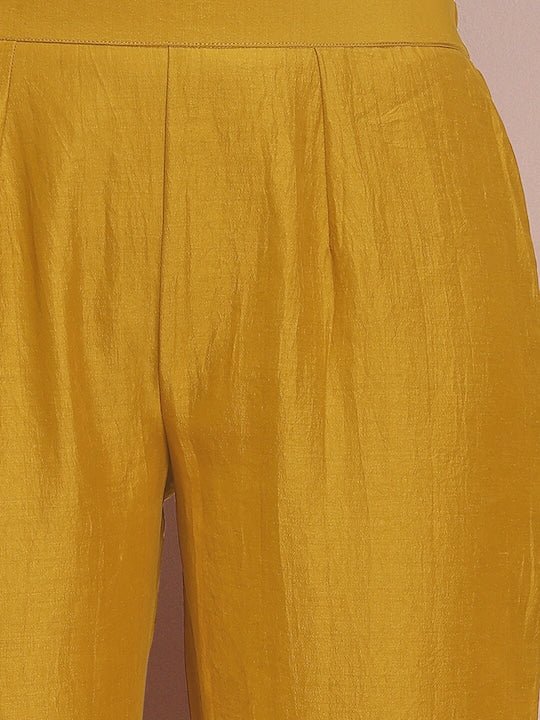 Mustard Yellow Sequinned Kurta With Trousers & Dupatta–