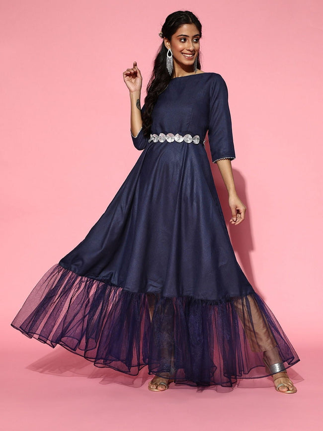 Buy Outstanding Navy Blue Anarkali Kurta with Embellished Belt Inddus.in