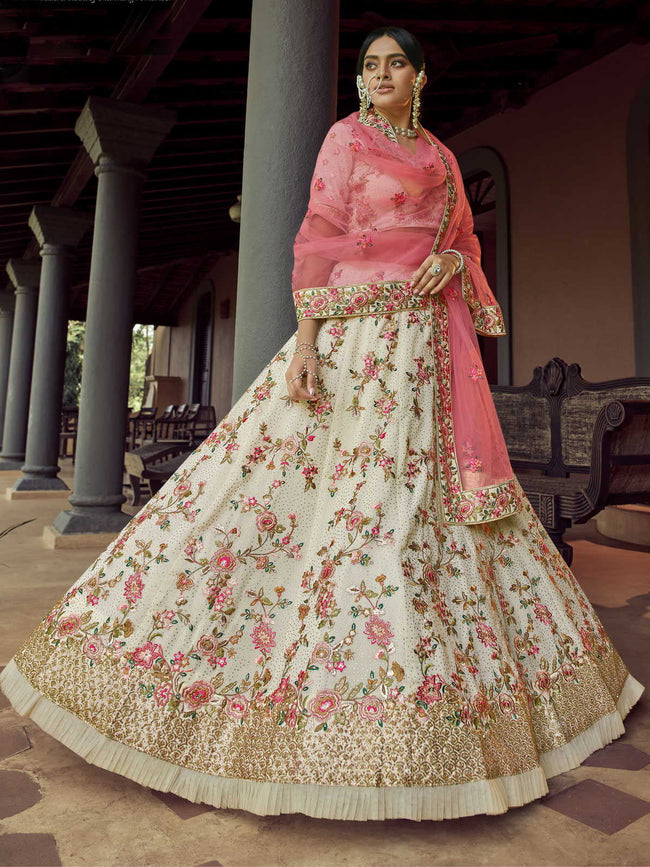 Buy Maroon and Off White A - Line Lehenga Online