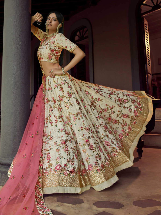 Off-White Embroidered Lehenga Set Design by Mala and Kinnary at Pernia's  Pop Up Shop 2024