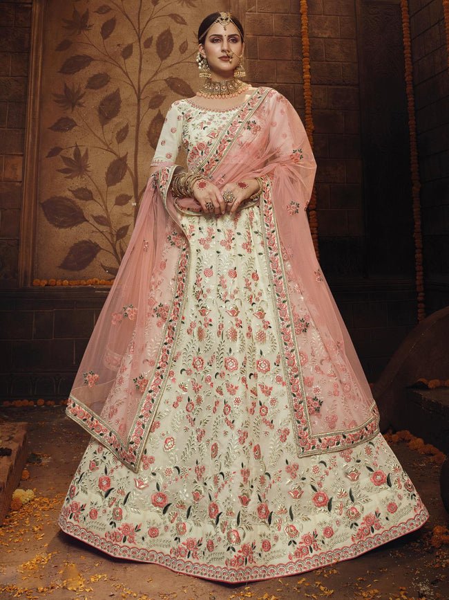 Classy White Indian Wedding lehenga choli with Golden Embroidery Bespoke |  eBay