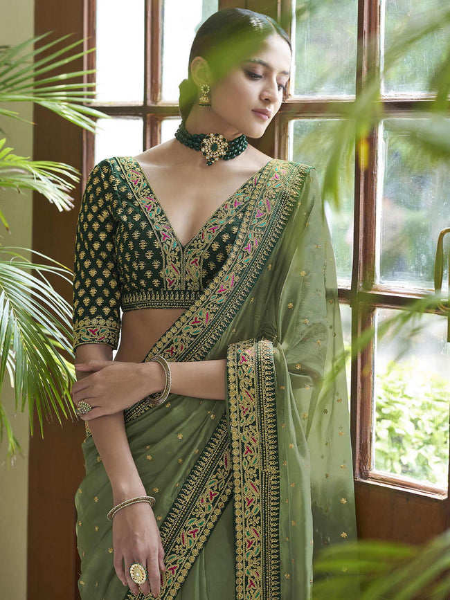 Buy online Green Organza Saree With Blouse from ethnic wear for Women by  Mahika for ₹3219 at 78% off | 2024 Limeroad.com