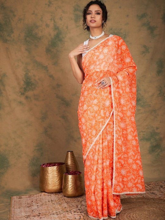 Orange Cotton Saree with Weaving - SR20736