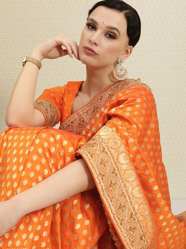 Buy Yellow Katan Silk Handwoven Floral Jaal Bright Banarasi Saree For Women  by Naaritva India Online at Aza Fashions.