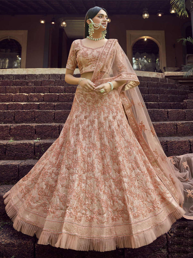 Unstitched Orange, Pink Orange And Pink Color Wedding Traditional Lehenga  at Rs 10809 in Surat