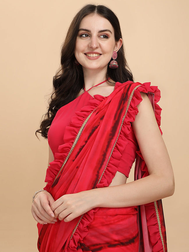 Buy Red Georgette Ruffle Saree With Banglori Silk Blouse Online - SARV02080  | Andaaz Fashion