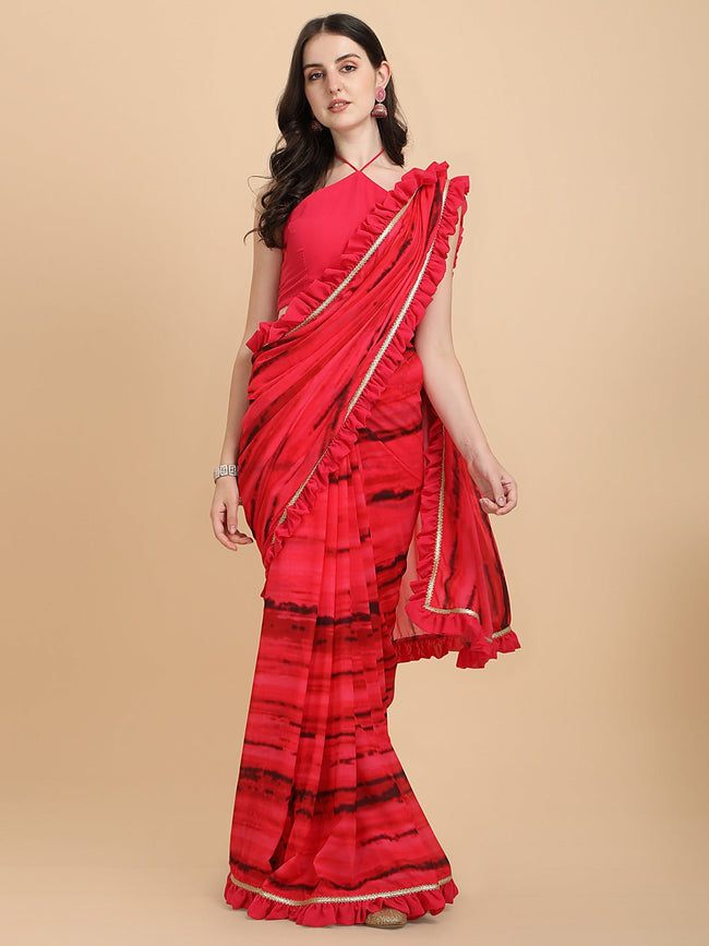 Buy Suta Red Pure Cotton Ruffle Saree Without Blouse for Women Online @  Tata CLiQ