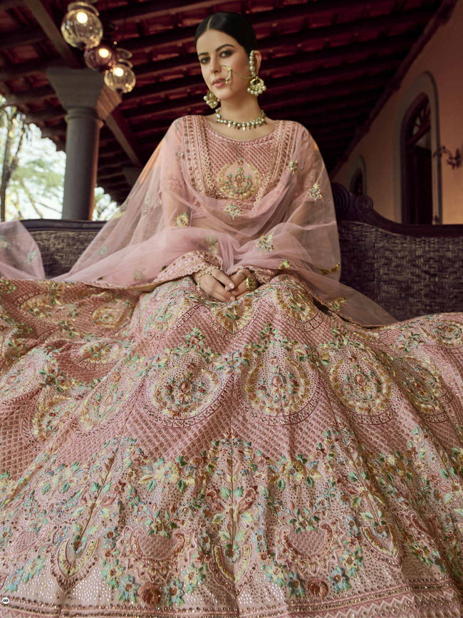 Gajri Pink Colour Dulhan Lehenga Choli, Wedding Lehenga Choli