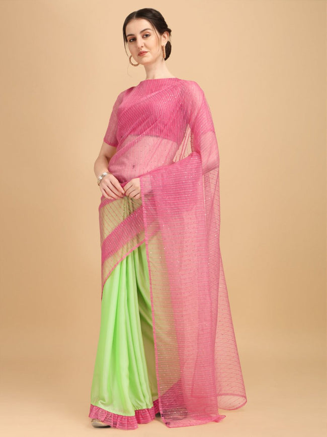 PINK Pre-stitched Practice Sari GREEN Blouse | Halfsaree Kalakshethra –  Classical Dance Jewelry