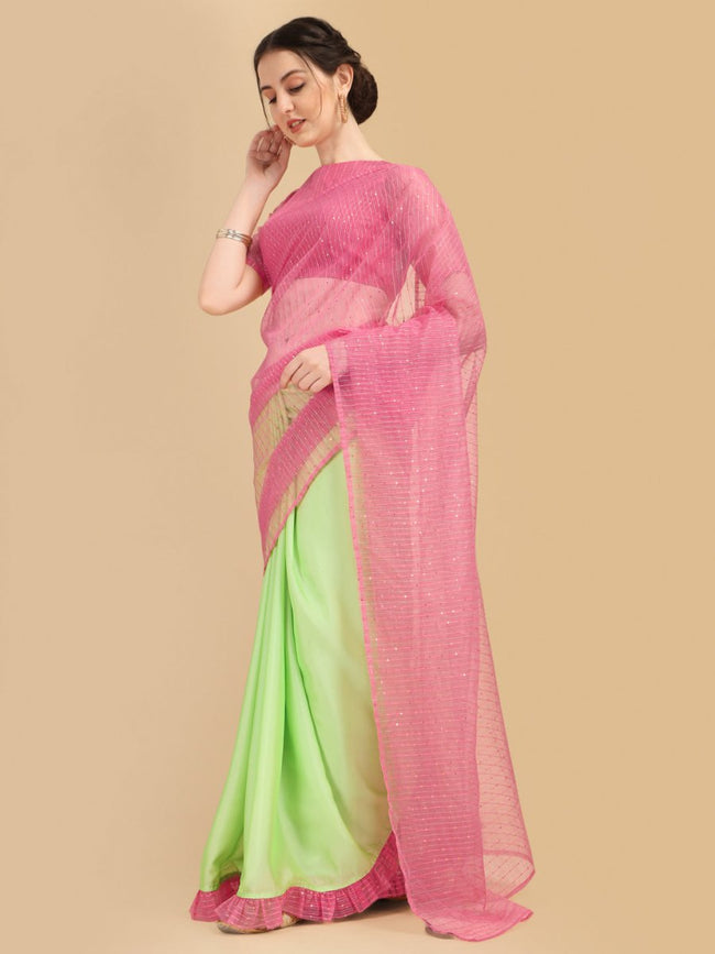 Buy Pink Sarees for Women by BARKIYA CREATION Online | Ajio.com