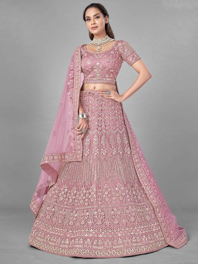 Buy Pink Lehenga Blouse Set with Thread and Pearl Embroidery by MALASA at  Ogaan Online Shopping Site