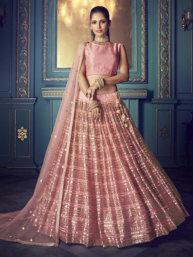 Pink Wedding Lehenga Choli In Thread Embroidery Latest 2625LG15