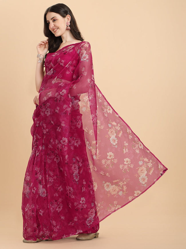 Buy Beautiful Fashionable Hand Painted Floral Design Organza Pink Saree  With Stitched Blouse for Women Indian Saree for Festive Occasion Online in  India - Etsy | Organza saree, Saree, Hand painted sarees