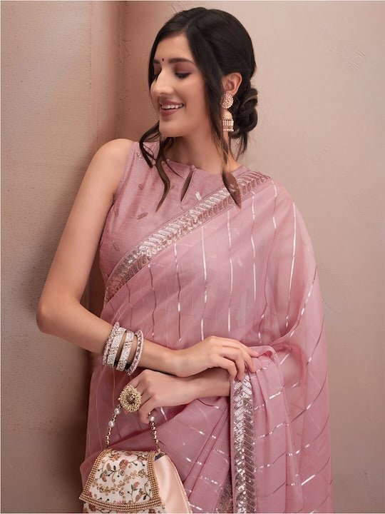 White, Pink and Silver Pure Linen Saree