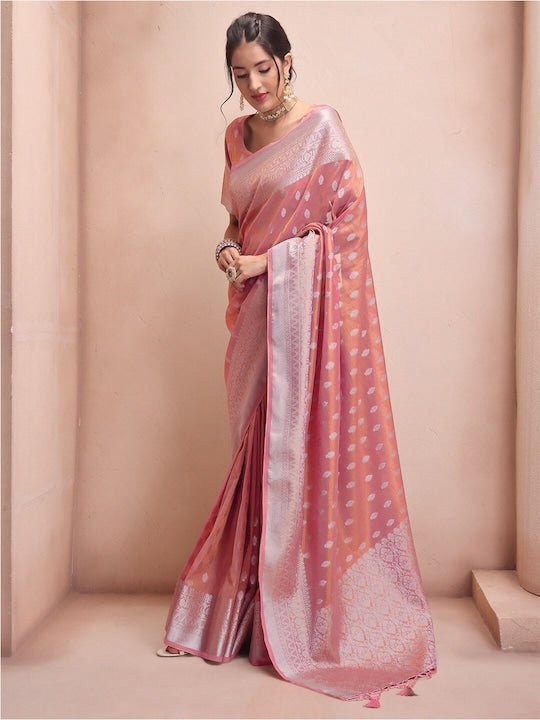 Buy Golden Pink Handwoven Tissue Saree | CRRO107/CRRO1 | The loom