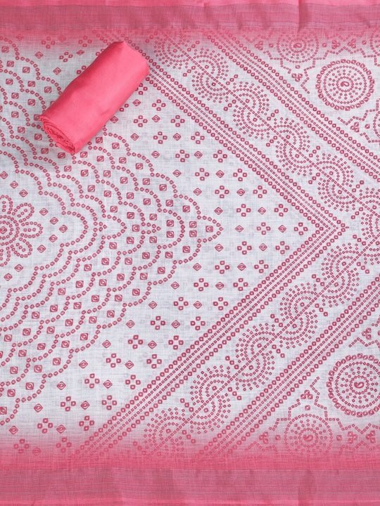Pink & White Embroidered Linen Unstitched Dress Material–