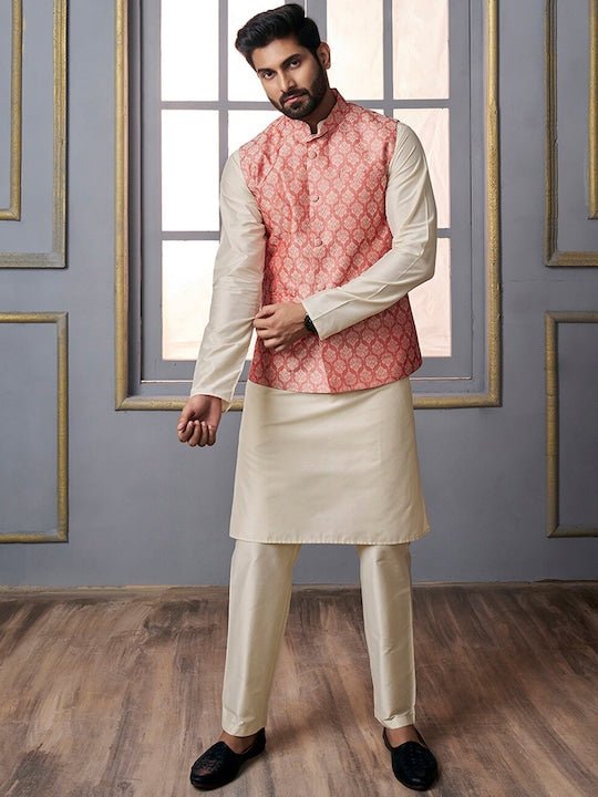 Buy Blackberrys Peach Slim Fit Self Pattern Nehru Jackets for Mens Online @  Tata CLiQ