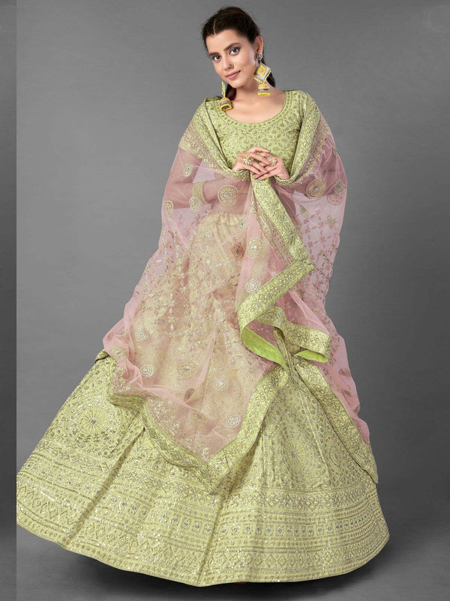 Pista Green Woven Silk Banarasi Lehenga Set Design by Aditi Gupta at  Pernia's Pop Up Shop 2024