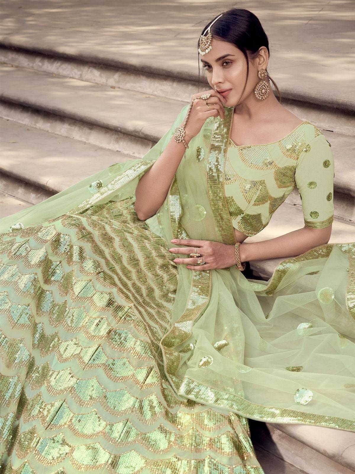 Lime Green Net Embroidered Lehenga Saree Set Design by Peppermint Diva at  Pernia's Pop Up Shop 2024