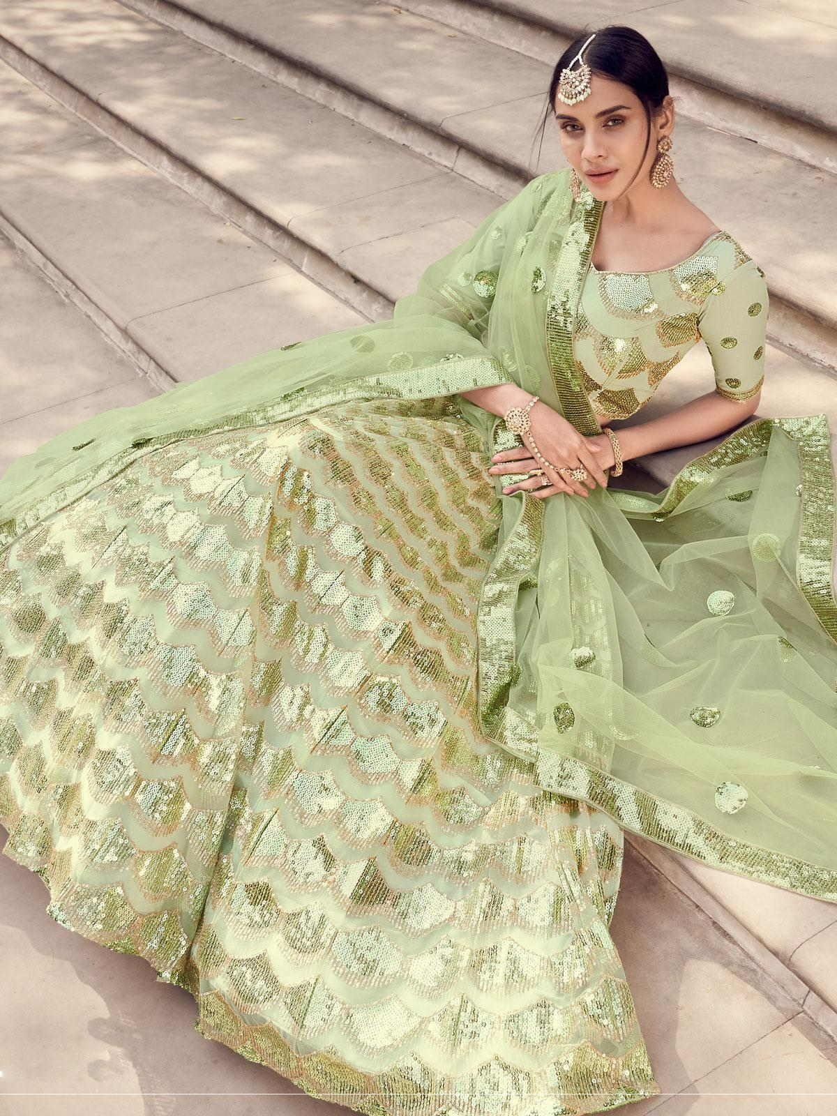 Green and cream lehenga saree - New India Fashion