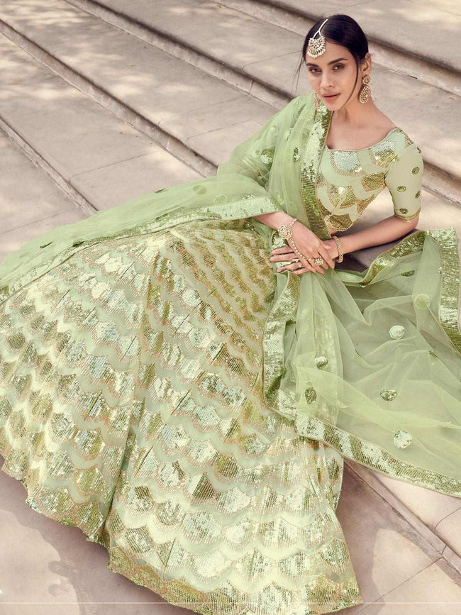 Buy online Pastel Green Embroidered Net Lehenga Saree from ethnic wear for  Women by Mahotsav for ₹9716 at 0% off | 2024 Limeroad.com