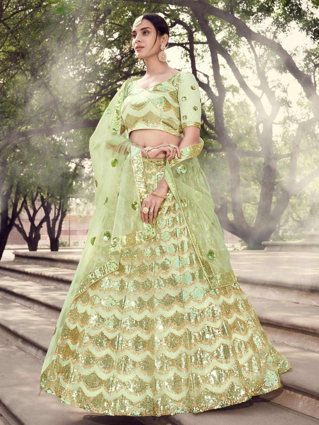 Beautiful Green Jacquard Silk Lehenga Choli Online | Bagtesh Fashion