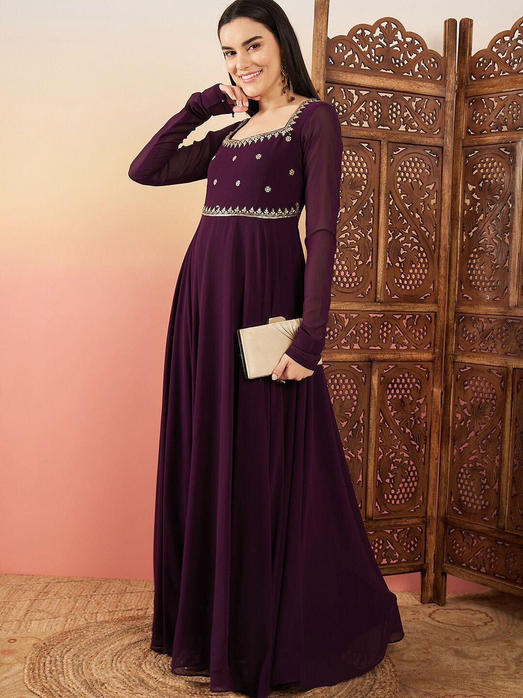 Dazzling Dark Purple Art Silk Dress with Exquisite Embellishments LSTV124393
