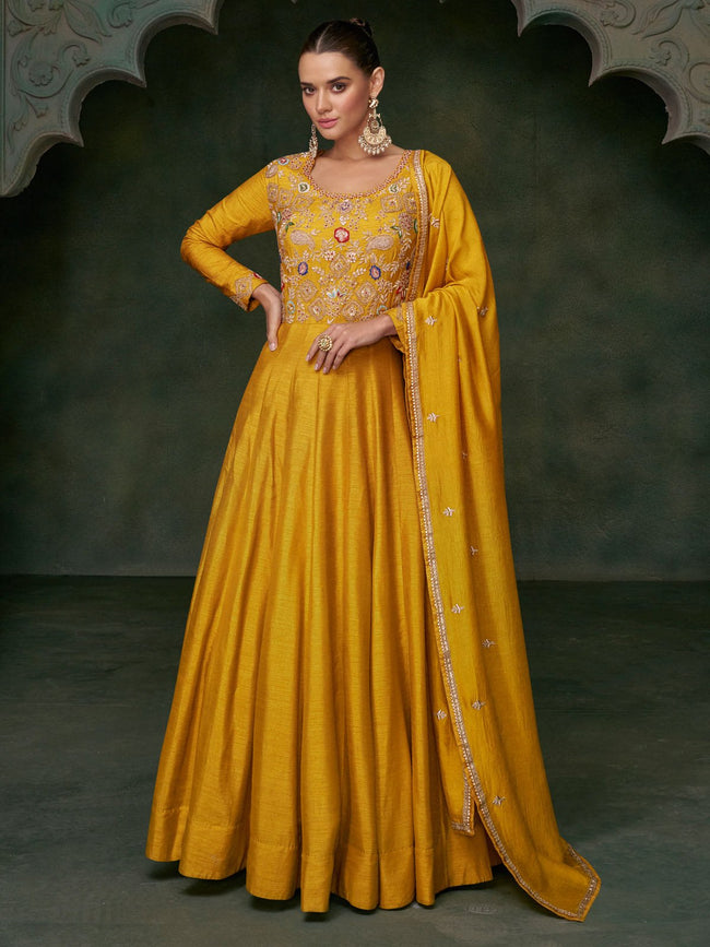 Yellow anarkali hot sale online shopping