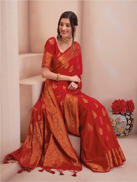 silk saree in red with gold colour – Meshira