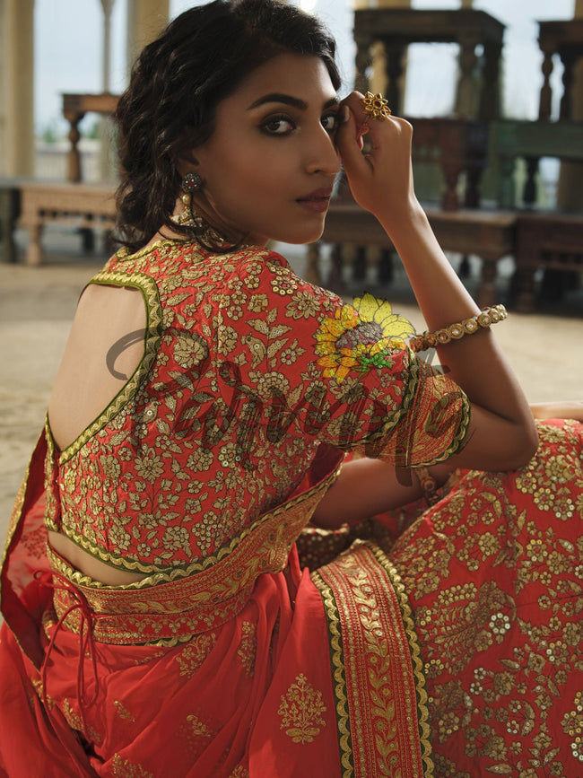 Red Embroidered Lehenga Choli | Bridal Lehengas Online– Inddus.in