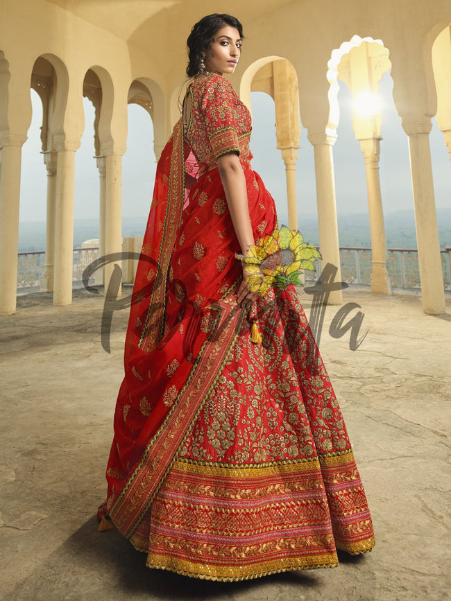 Royal Red Bridal Exclusive Silk Lehenga Choli Zardozi Work SFIN091 –  ShreeFashionWear