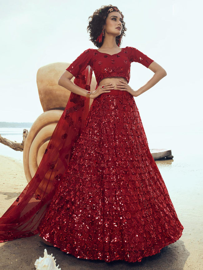 Buy Surkh Laal Lehenga with Blouse And Dupatta by Designer Punit Balana  Online at Ogaan.com