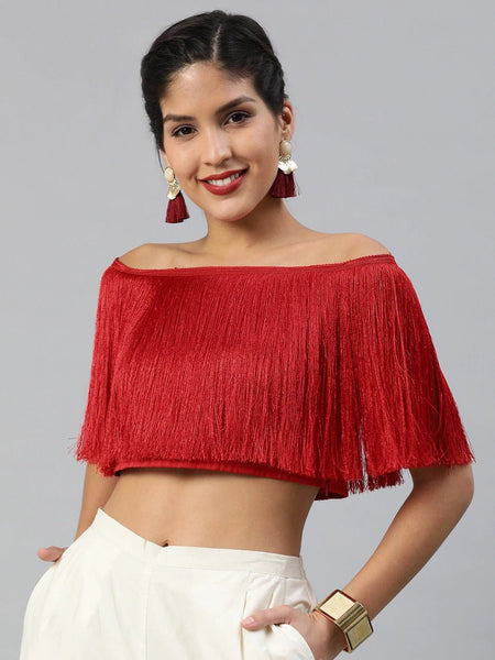 Silk blend Maroon Solid Crop Top Women Crop Tops Online