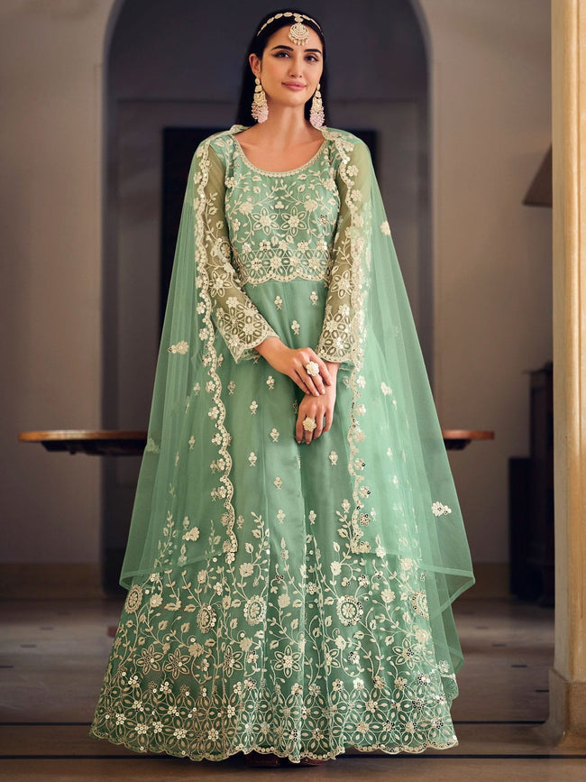 Anarkali Suits : Green georgette heavy embroidered wedding ...
