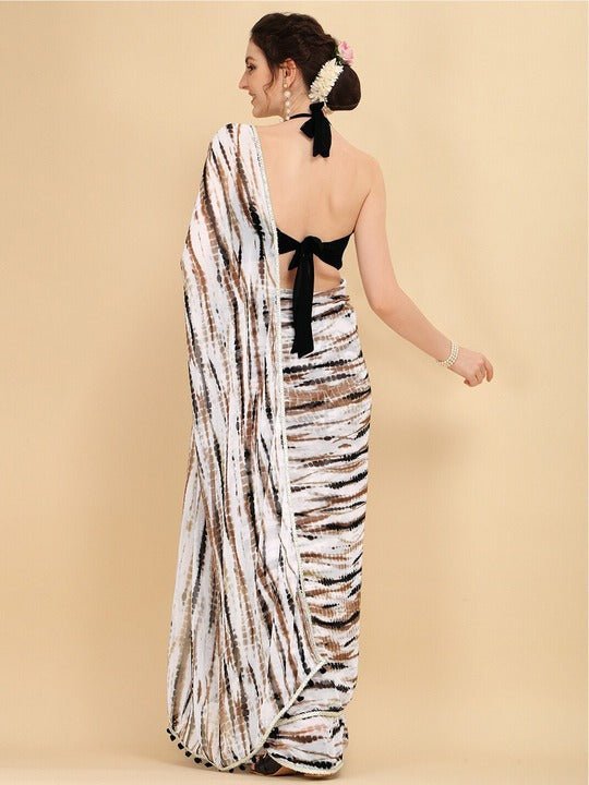 Black & White Striped Signature Drape Sari – VERVE & VOGUE