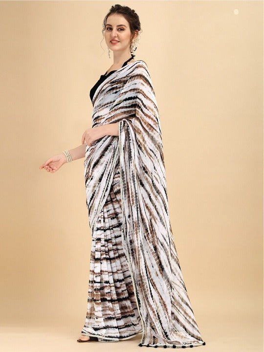 Shop Online Black and White Striped Saree with Embroidered Blouse – Pure  Elegance