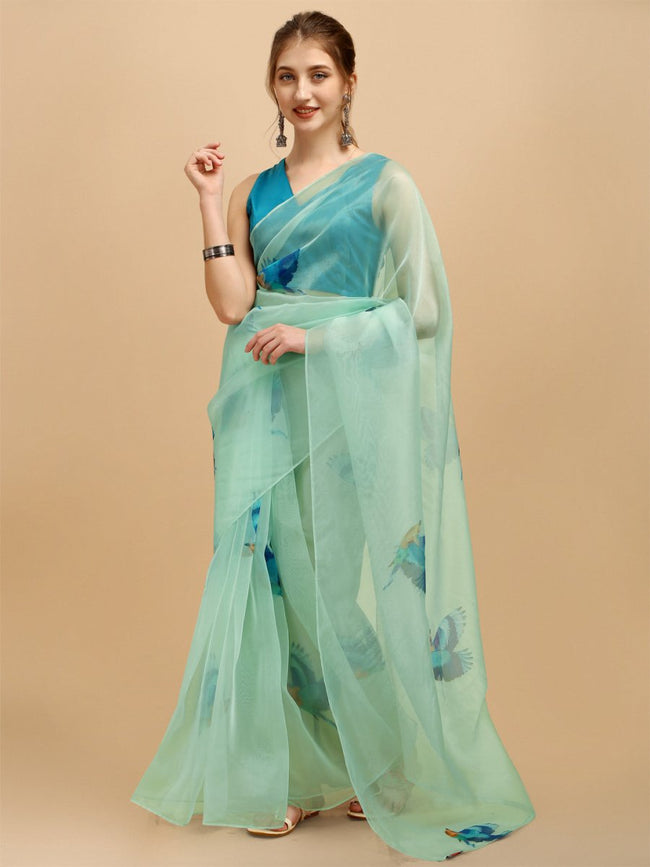 Buy Nupur Collection Women Light Blue Floral Hand Printed Organza Saree  with Cutwork Embellish Border Online at Best Prices in India - JioMart.