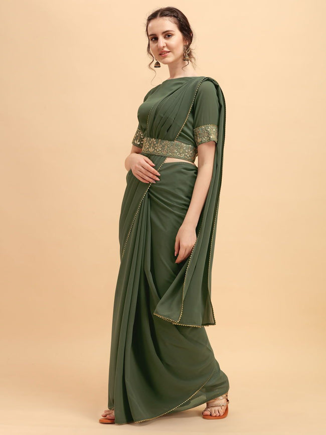 Women Green Solid Georgette Saree with Blouse Piece