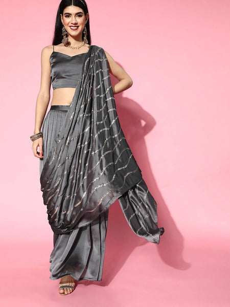 Block Printed Skirt Pants With Saree Top – Aapro