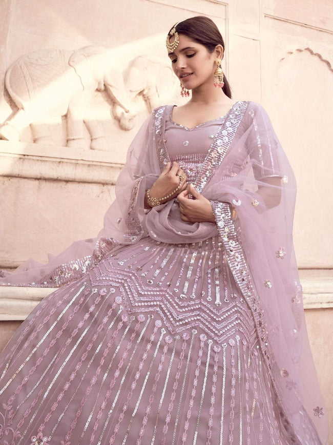 Mauve Purple Designer Heavy Embroidered Net Wedding & Bridal Lehenga |  Saira's Boutique