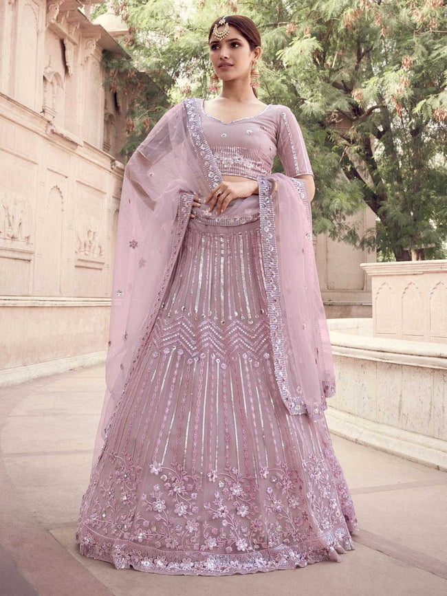 RI Ritu Kumar Pink & Purple Embroidered Lehenga Set – Saris and Things